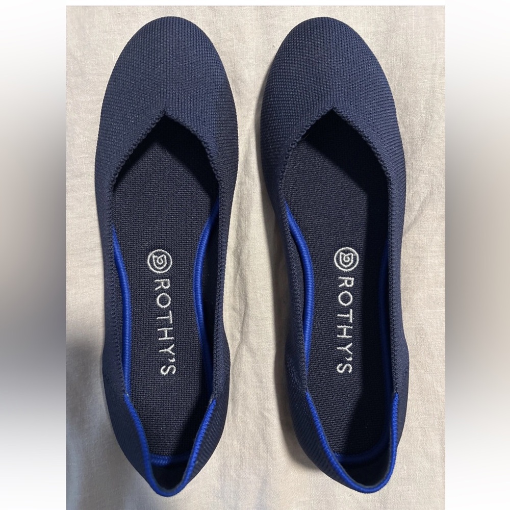 Rothy’s Women’s Size 10 The Flat Slip On Shoes Maritime Navy Blue Round Toe